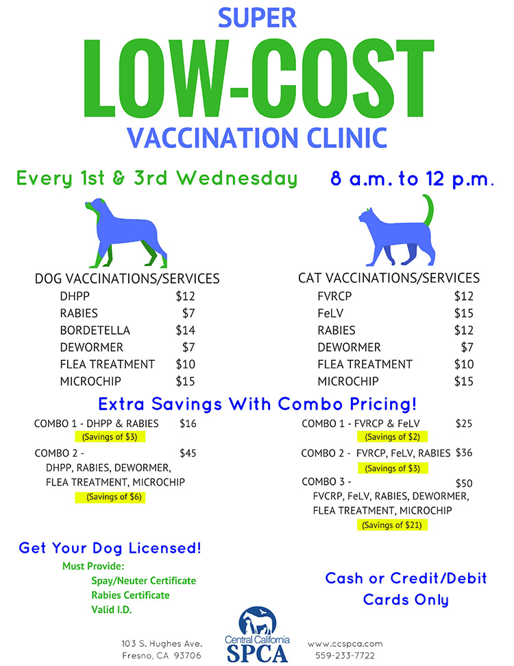 Super Low-Cost Vaccination Clinic – Central California SPCA, Fresno, CA
